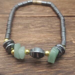 B2237‎ healing Hematite balancing jade eternal peace bracelet